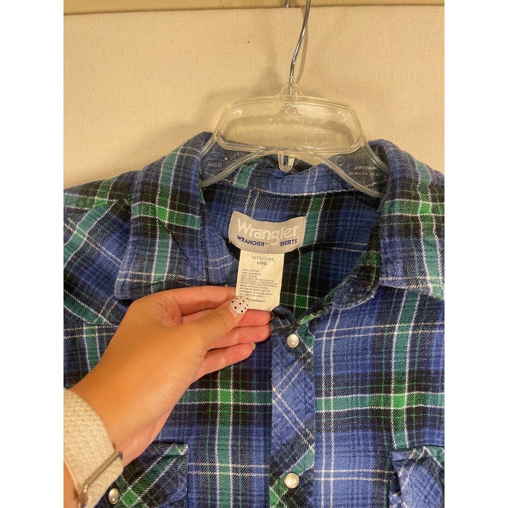 Wrangler Wrancher Women Blue Green Plaid Western Snap Long Sleeve Shirt L - Picture 4 of 7